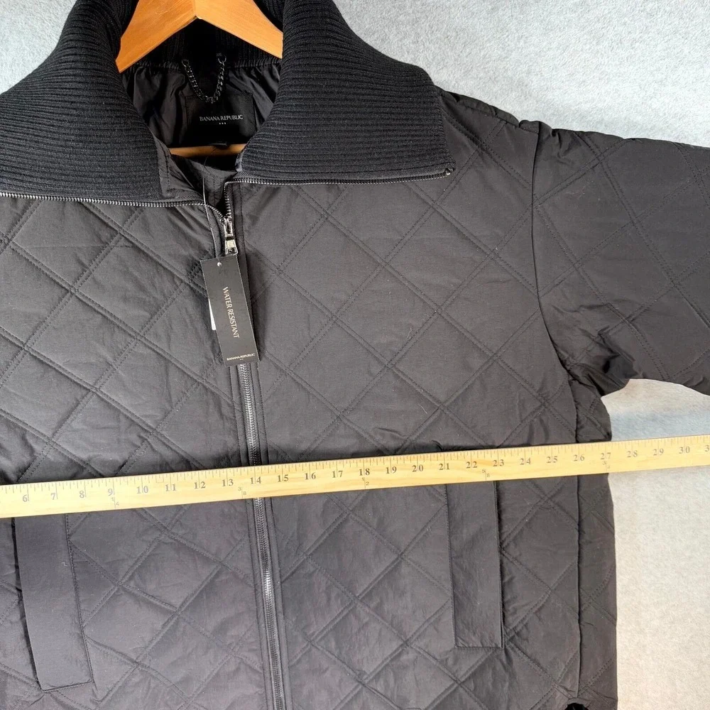 Banana Republic Quilted Jacket Mens Large Black Oversized Nylon Full Zip Pockets